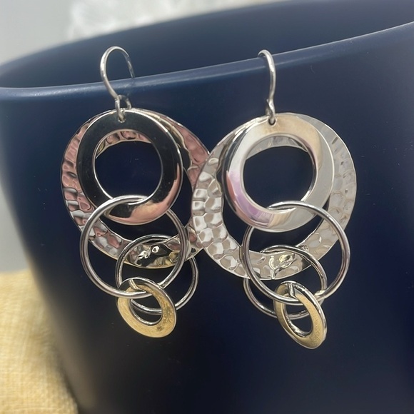 925 Sterling Silver Multi Circles Dangle Earrings Classic Look CII Mexico - Picture 6 of 9